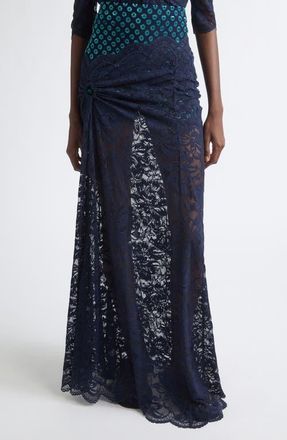 Paco Rabanne Embroidered Ruched Stretch Lace Skirt in Deep Navy at Nordstrom, Size 44