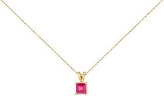 House of Brilliance 14K Gold 5x5 MM Square Shaped Gemstone Solitaire Pendant Necklace in Red Ruby | Yellow at Nordstrom