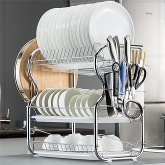OEM &Eacute;gouttoir &Agrave; Vaisselle - Acier Inoxydable - 3 &Eacute;tages - 47 X 27 X 14 Cm - Charge 40 Kg