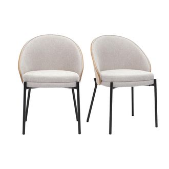 Miliboo Sillas De Tela Efecto Terciopelo Texturizado Beige, Madera Clara Y Metal (juego De 2) Tucson