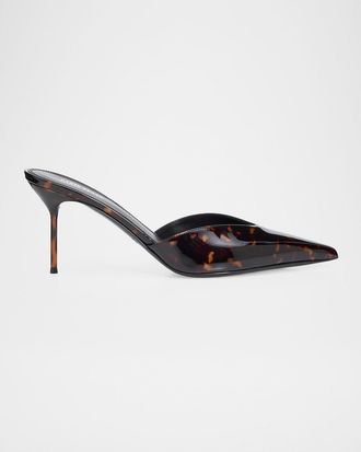PARIS TEXAS 70mm Lidia Tortoiseshell Patent Leather Mule Pumps