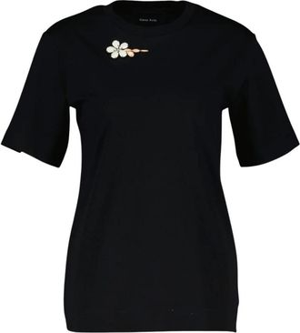 Simone Rocha T-Shirts, female, Black, Size: XS Embellished Flower T-Shirt