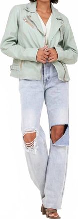 Mauritius Sofia Lambskin Moto Jacket In Frosty Green