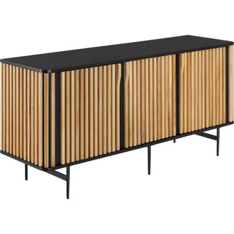 TecTake Aparador de madera, dise&ntilde;o de lamas y 3 compartimentos, negro/marr&oacute;n