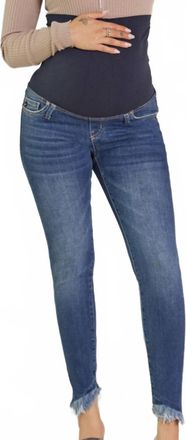 Kancan Hewitt Full Band Frayed Skinny Maternity Jeans In Dark Wash