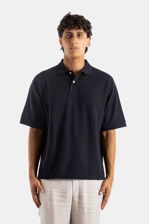 Handvaerk Mens Oversized Short-Sleeve Pima Cotton Polo Shirt Black T-Shirts And Polos