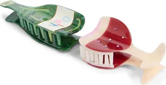 Frasier Sterling Portofino Bottle & Glass Claw Clip Set in Green Multi at Nordstrom