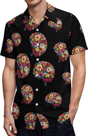 Generic Human Anatomy Brain Colorful Brain Mens Long Sleeve Button Up Shirts Hawaiian Printed Beach Shirt Casual Tops L