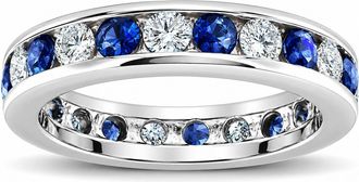 Pompeii3 2ct Blue Sapphire & Diamond Channel Set Eternity Ring 14K White Gold Size Selectable