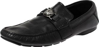 Versace Black Leather Medusa Detail Slip On Loafers