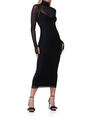 AFRM Shailene Mesh Midi Dress In Noir Black