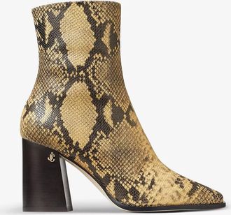 Jimmy Choo London Womens Bryelle 85 Snake Print Leather Ankle Boots In Dijon