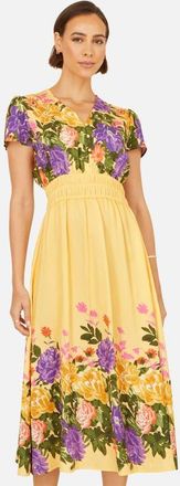 Yumi Floral Mirror Print Viscose Midi Dress in Butter Yellow at Nordstrom, Size 10