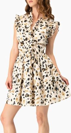 Ivonne Abstract Animal Print Ruffle Mini Dress in Olive Green at Nordstrom, Size 14