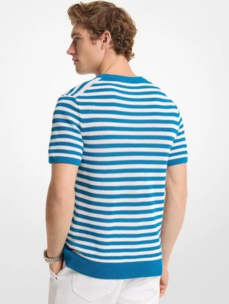 Michael Kors Striped Mesh Cotton Short-Sleeve Sweater