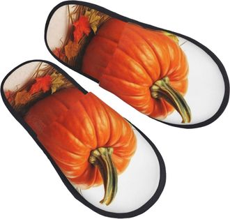 Generic Fuzzy Slippers Fall Pumpkin Cozy Cotton Slippers Unisex Indoor Shoes For Women Room Travel M