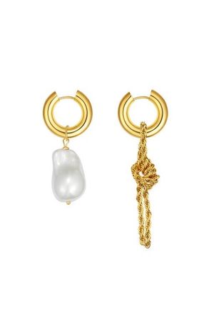 Classicharms Unique Asymmetrical Rope Chain Baroque Pearl Drop Earrings in Gold at Nordstrom