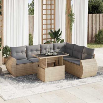 vidaXL Set Sof&aacute;s De Jard&iacute;n 7 Piezas Y Cojines Rat&aacute;n Sint&eacute;tico Beige Vidaxl
