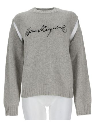 Maison Margiela Relaxed Fit Grey Sweater With Embroidered Script