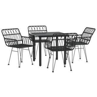 Berkfield Home Beautiful 5 Piece Garden Dining Set Black Poly Rattan