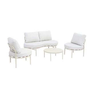 Sweeek Conjunto de jard&iacute;n de aluminio, 4 plazas, beige