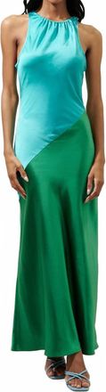 Sugarlips Asymmetrical Satin Dress In Teal Blue & Green