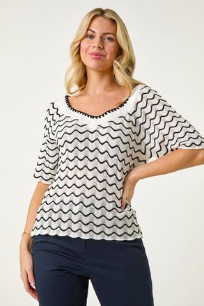 Roman Wave Print V-Neck Knit Jumper