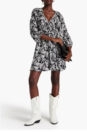 BA&SH Iwa Printed Satin-Jacquard Mini Dress In Black