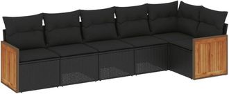 vidaXL Set De Sof&aacute;s De Jard&iacute;n 6 Piezas Y Cojines Rat&aacute;n Sint&eacute;tico Negro Vidaxl