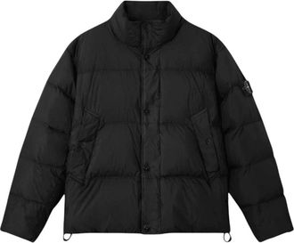 Stone Island Jassen, Heren, Zwart, M, Nylon, Garment Dyed Crinkle Reps NY Down Jacket