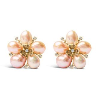 House of Brilliance 18K Rose Gold 3/8 Cttw Diamond and Freshwater Pearl Blossom Stud Earrings in Pink at Nordstrom