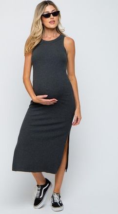 Pinkblush Ribbed Side Slit Tank Dress in Charcoal Grey at Nordstrom, Size Medium