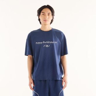 New Balance Uomo Trackside T-Shirt in Blu, Jersey di Cotone, Taglia 2XL