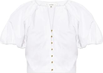 Frame Denim puff-sleeve buttoned top - White