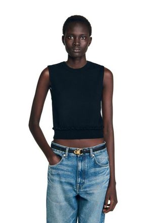 Sandro Ruffled cropped sweater in Black at Nordstrom, Size X-Small