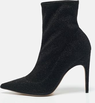 Sergio Rossi Black Lurex Fabric Sock Ankle Length Boots