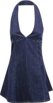 MC2 Saint Barth Dark Blue Denim Mini Dress with Halter Neckline