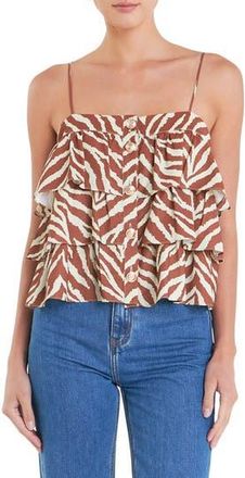 English Factory Zebra Print Tiered Button-Up Camisole in Brown Multi at Nordstrom Rack, Size X-Small