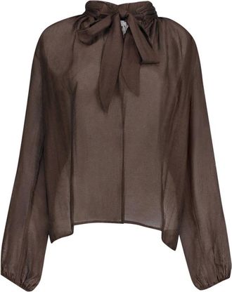 Geisha Blouse met strik - Dames - Blouses & Shirts - Bruin - Maat: S Polyamide