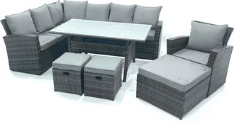 Fimous Outdoor Furniture Garden Dining Set Rattan Corner Sofa Set with 3 Footstools Armchair