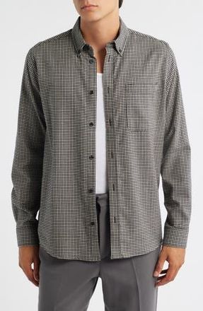 Les Deux Konrad Microcheck Flannel Button-Down Shirt in Gargoyle at Nordstrom Rack, Size Small