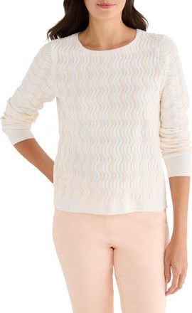 Nic+Zoe Alto Wave Stripe Cotton Blend Pointelle Sweater in White Multi at Nordstrom, Size Xx-Large