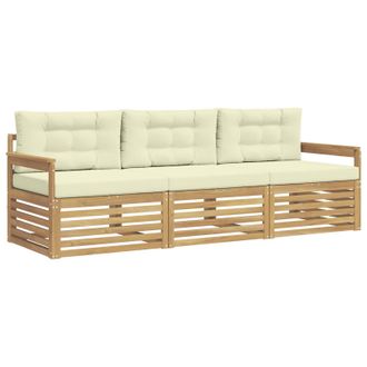 vidaXL Conjunto De Sof&aacute;s De Exterior 3 Pcs Blanco Y Crema Poli&eacute;ster Vidaxl