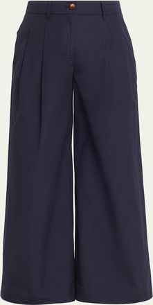 Lafayette 148 New York Park Wide-Leg Organic Cotton Poplin Pants