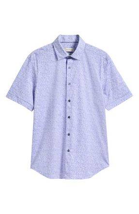 Bugatchi Miles OoohCotton Floral Short Sleeve Button-Up Shirt in Orchid at Nordstrom, Size Xx-Large