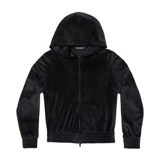 Balenciaga Zip-throughs, female, Black, Size: XS Luxe Full-Zip Hooded Sweatshirt