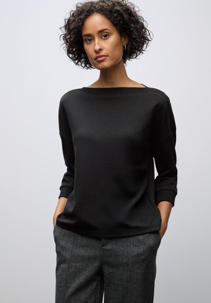 Street One 3/4-Arm-Shirt STREET ONE, Damen, Gr. 34, schwarz, Jersey, Obermaterial: 48% Polyester, 48% Viskose, 4% Elasthan, unifarben, l&auml;ssig geschnitten h&uuml;ftbed