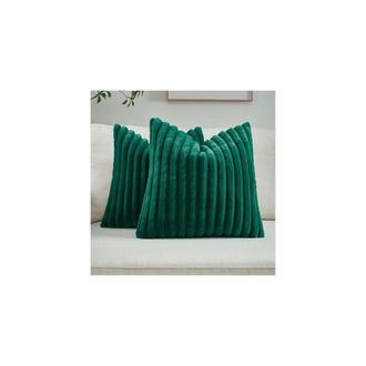OEM Juego De Dos Fundas De Almohada Navide&ntilde;as De Color Verde Esmeralda, De 66 X 66 Cm, Estilo Europeo A Rayas, Con Parte Delantera De Piel Sint&eacute;tica De Co