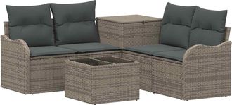 vidaXL Juego De Sof&aacute; 6 Uds. Gris Y Gris Oscuro Rat&aacute;n Sint&eacute;tico Y Acero Vidaxl