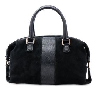 Gucci Pre-owned Womens Guccissima Trimmed Suede Boston Bag - Black Leather - One Size